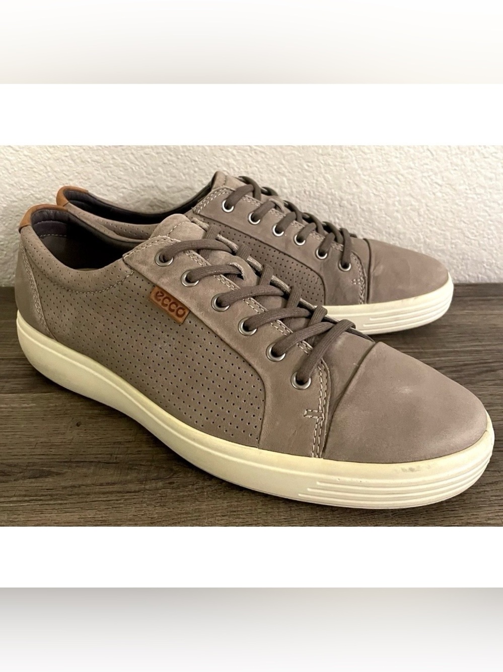 ECCO Soft 7 Mens EU 46 US 12/12.5 Gray Suede Leather Sneakers Perforated Casual